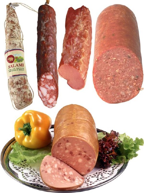 Колбасные изделия (колбаса копченая, вареная, салями, корейка и др.)