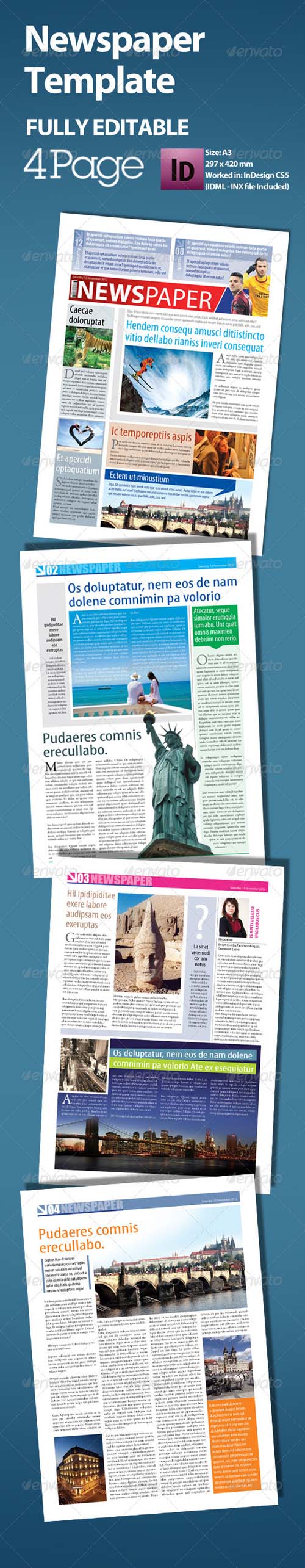 GraphicRiver Newspaper Template A3 Format 4 Page
