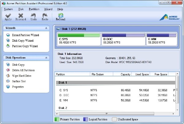 Aomei Partition Assistant Professional Edition 4.0  