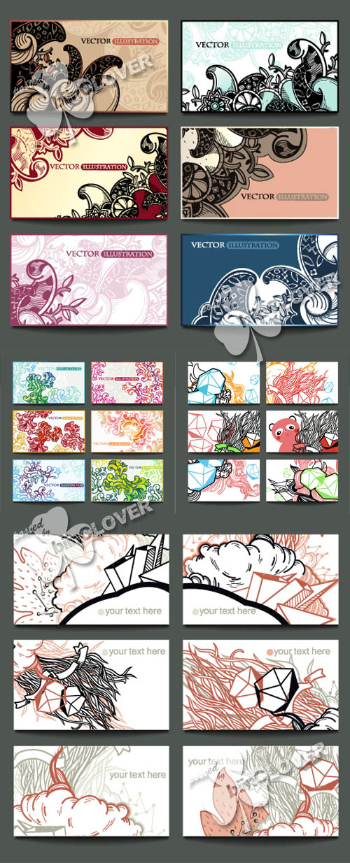 Set of abstract floral cards 0172