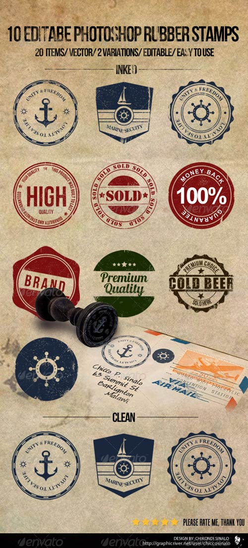 GraphicRiver 10 Editable Photoshop Rubber Stamps