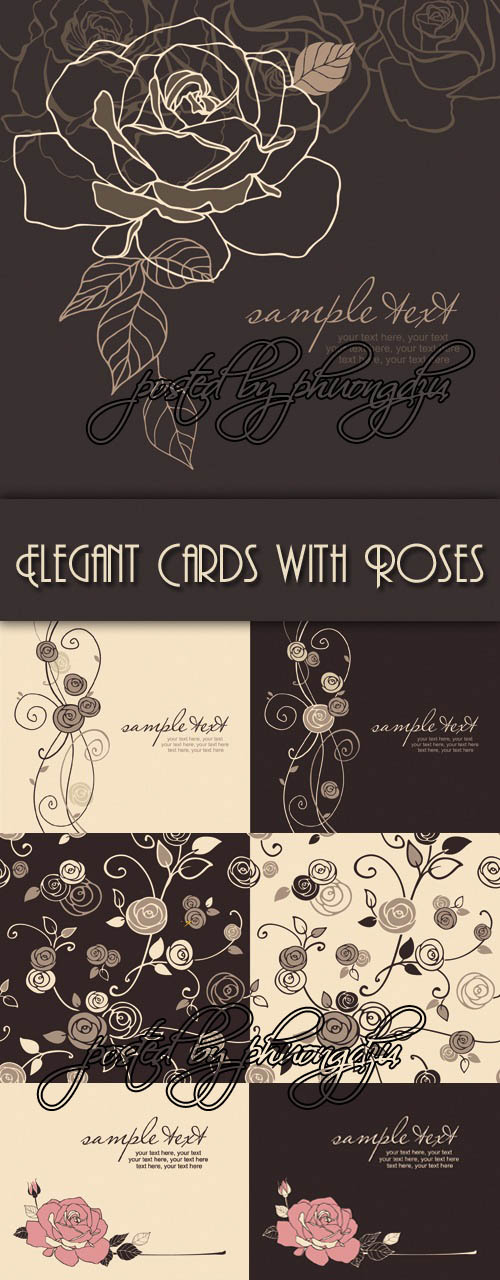 Elegant Cards with Roses Vector 2